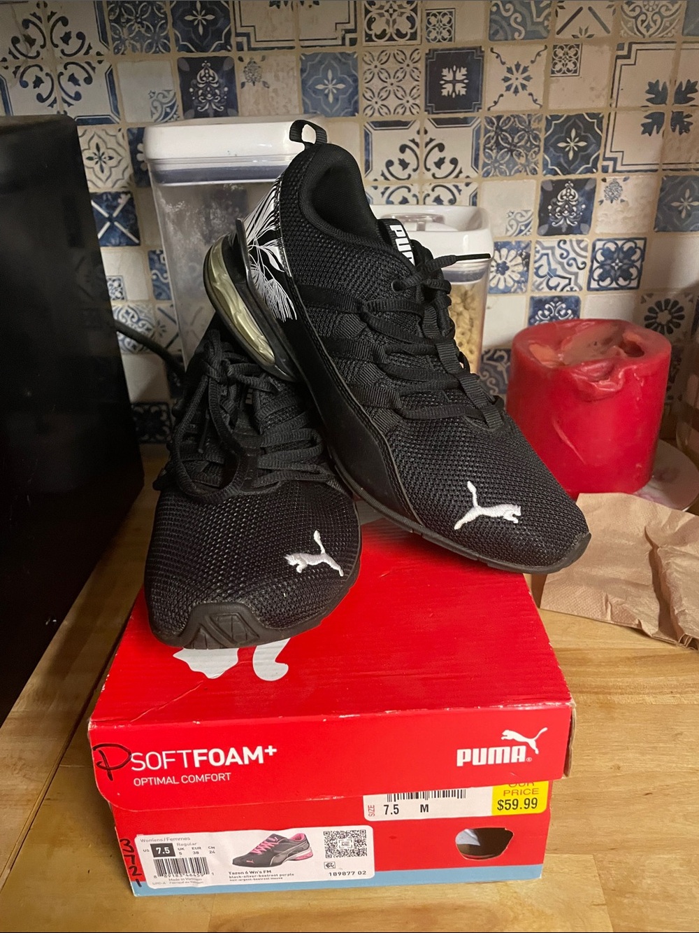 Puma Black and White Mesh SoftFoam+ Athletic Sneakers